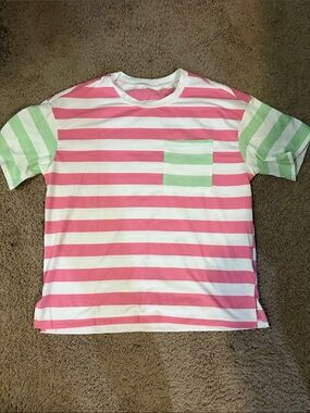 Striped Pocket Tee - Pink, White & Mint